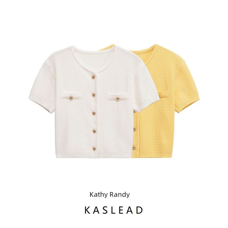 Kaslead New Women Clothes Western Style Fashion Simple and Versatile Single-Breasted Crisp Knit Cardigan