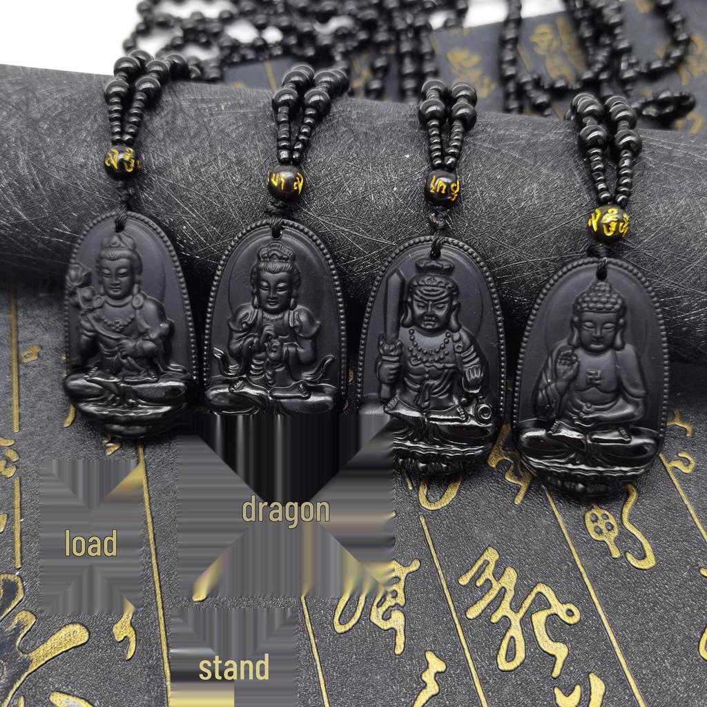 Obsidian Zodiac Pendant and Birth Buddha Charm – Eight Protectors Collection, Ideal for Gifts