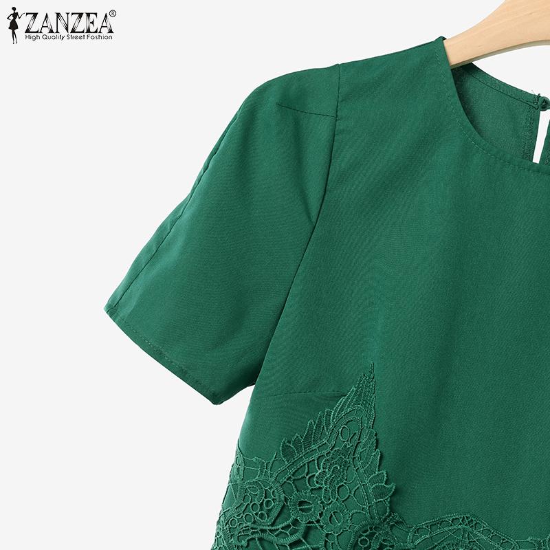 ZANZEA Women Short Sleeve Crcohet Blouse and Pants Summer Two Piece Suit Sets