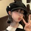 Black Pleated Beret for Women  Spring and Autumn Korean Version Versatile Face-showing Small Cloud Hat Retro Large Head Circumference Octagonal Hat