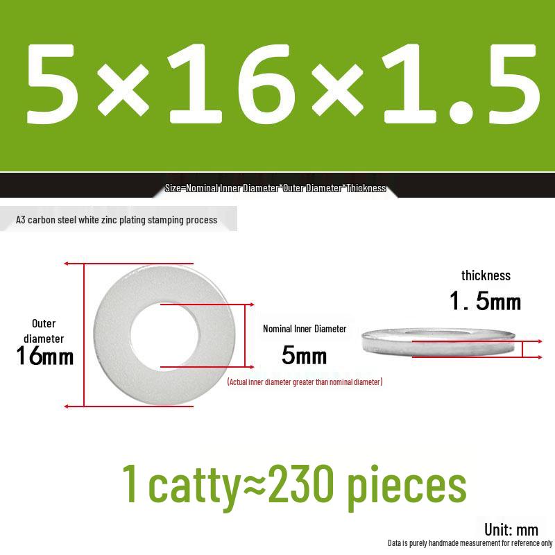 Extra Thick Galvanized Iron Flat Washer, Round, M3-M62