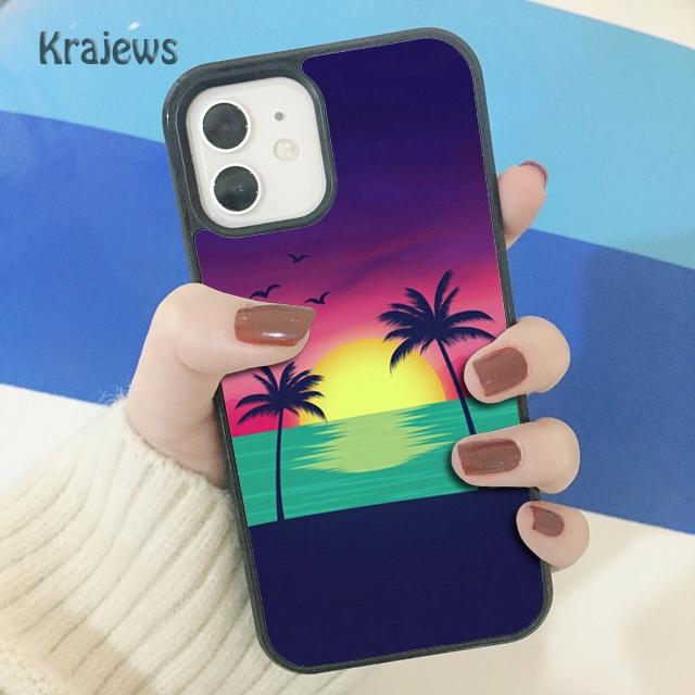 Krajews 80s Retrowave Neon Palms Tree Soft Phone Case Cover For iPhone 17 Air 16 15 14 plus 11 12 13 pro max coque Fundas
