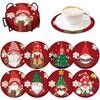 8PCS Diamond Painting Art Coaster Kit Full Drill Coaster(Wooden Christmas Gnome)
