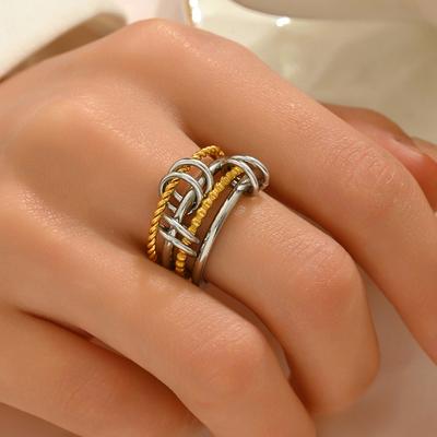 Popular Women's Stacked Ring Set, Geometric 18k Plating Design Cross Ring Jewelry