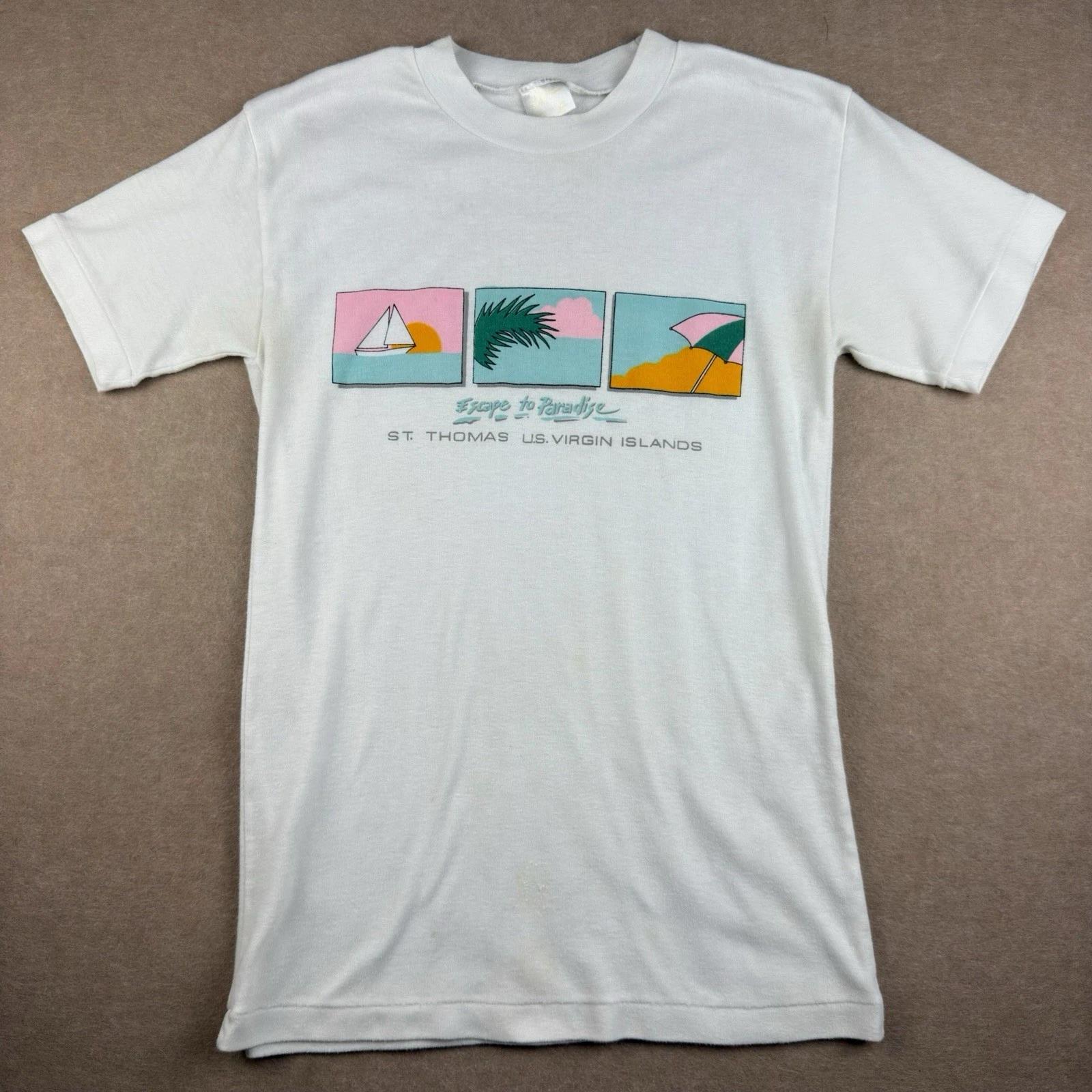 

Vintage Escape to Paradise Shirt Men S White St. Thomas Islands Graphic Tee 2XL