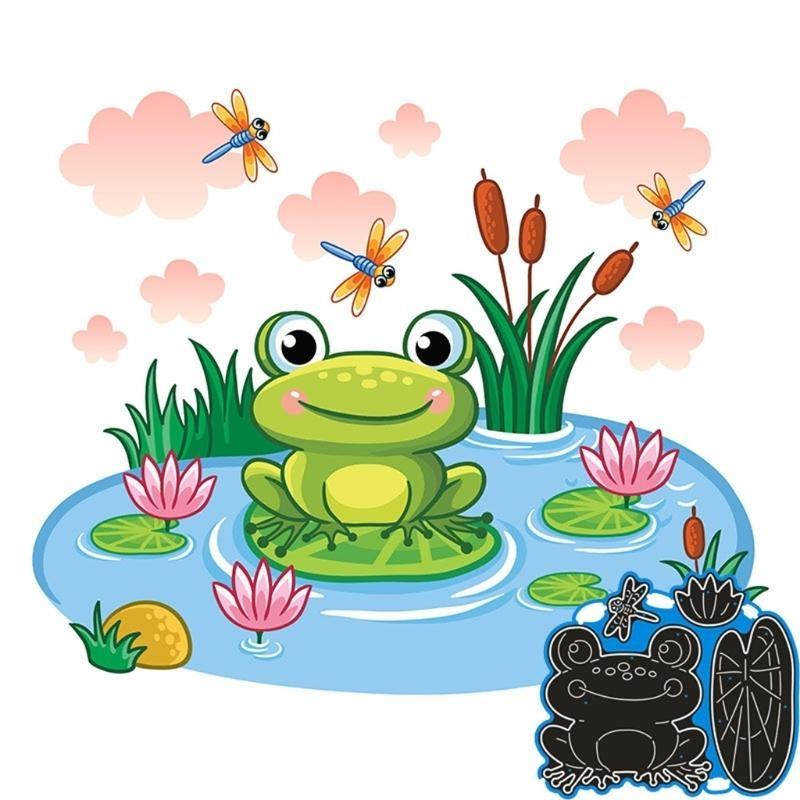 for Frog Lotus Pond Cutting Dies Stencil Template Embossing Art Craft Decoration