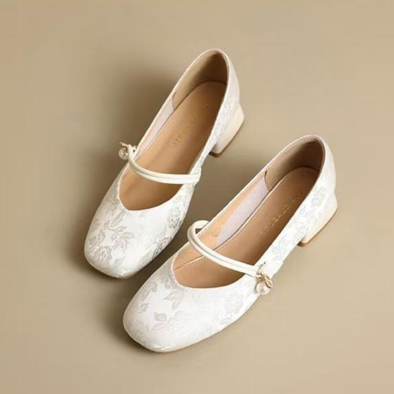 

Китайские туфли Мэри с квадратным носком для женщин в китайском стиле, весенние туфли-лодочки 40 бежевый