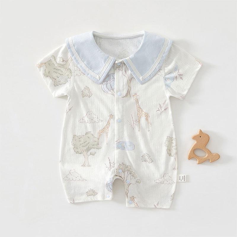 

Bamboo Fiber Baby Romper - Short Sleeve, Lapel Design for Ages 0-2 Size 59 (Recommended Weight: 6-9 lbs)