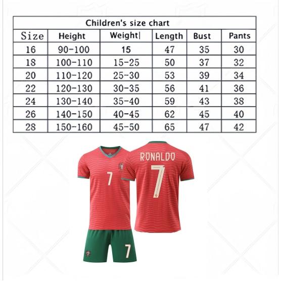 Dětské fotbalové vybavení 2526 Sezóna Portugalsko Domácí 7 Ronaldo Dres Červená Fotbalová souprava