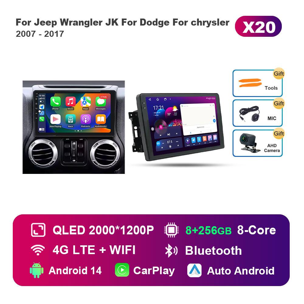 for Jeep Wrangler JK For Dodge For chrysler 2007 - 2017 Car Radio Multimedia Player Android 14 BT 4G DSP Stereo WiFi Auto Tools