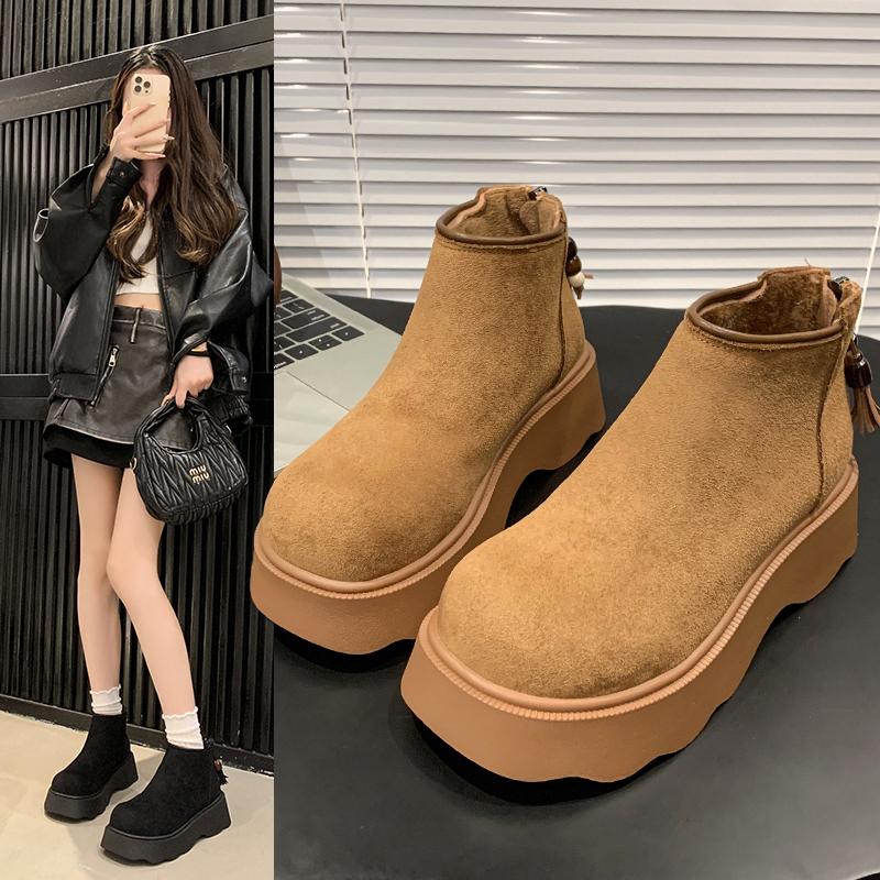 

Suede Platform Women Snow Ankle Boots Designer Buckle High Heels Shoes Trend Fashion New Gladiator Winter Botas De Mujer 35
