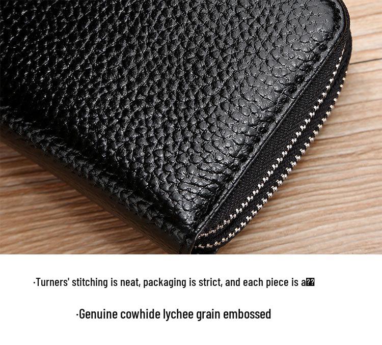 RFID Cowhide Leather Card Holder & Coin Purse with Double Zipper
