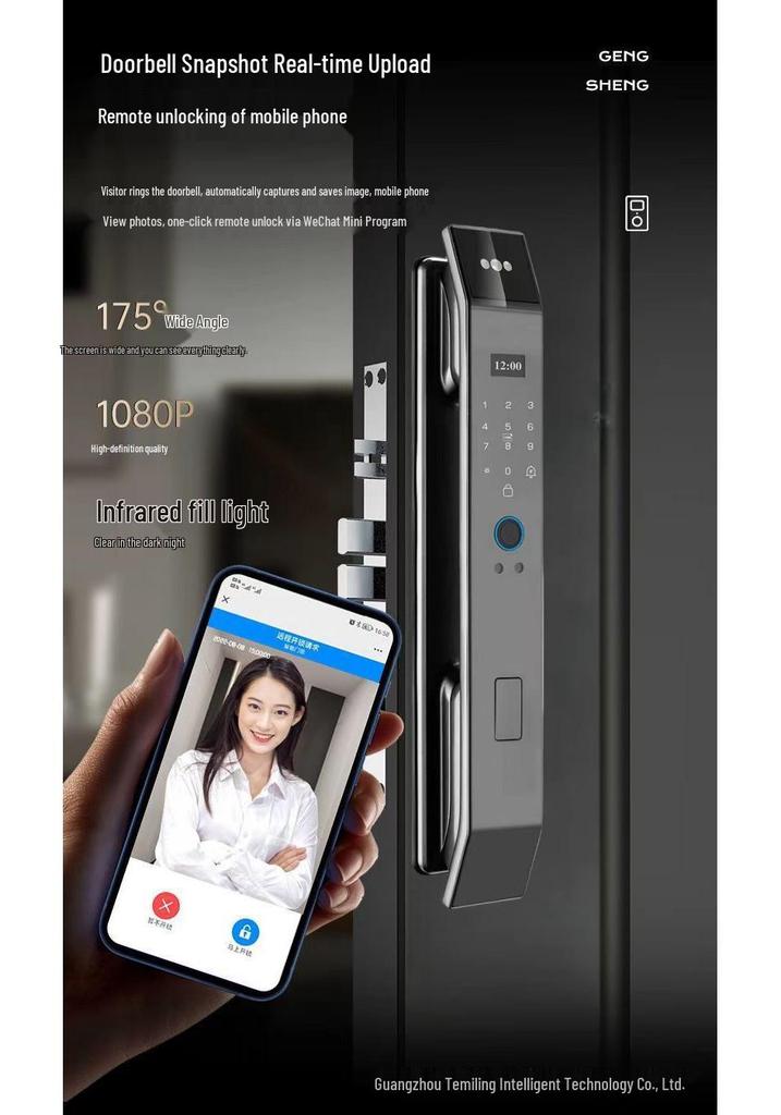 Smart Lock: Fully Automatic Fingerprint & 3D Facial Recognition with Video Intercom & Password Entry for Room Doors