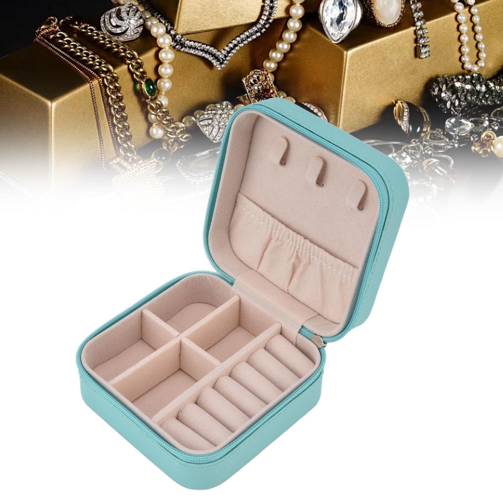 Portable Jewelry Case with 4 Grids Large Capacity Partition Storage Soft Lining Jewelry Storage Box for Travel