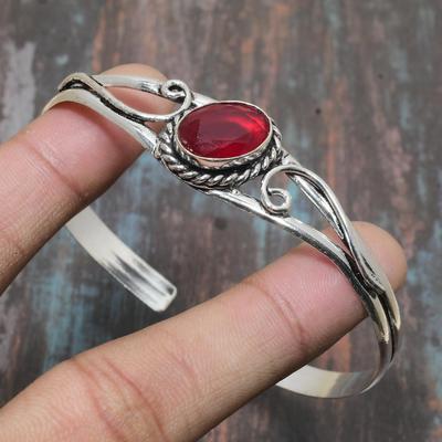 Mozambique Garnet Gemstone Handmade Solid 925 Sterling Silver Cuff Jewelry Bangle Adjustable