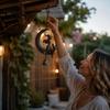 Wiccan Room Accessories Witch Moon Wind Chime, Gothic Crescent with Black Cat Hanging Bell, Garden Ornaments Mystical Decor for Porch Patio