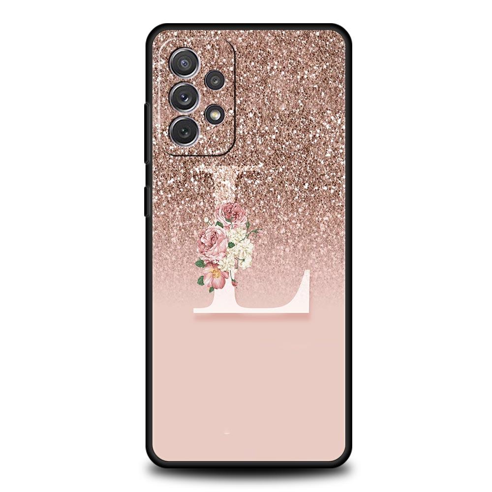 Letter Pink Shiny M R Phone Case for Samsung A51 A71 A21S A12 A11 A15 A25 A31 A41 A23 A33 A53 A73 A03S A05S A13 5G A35 A55 Cover