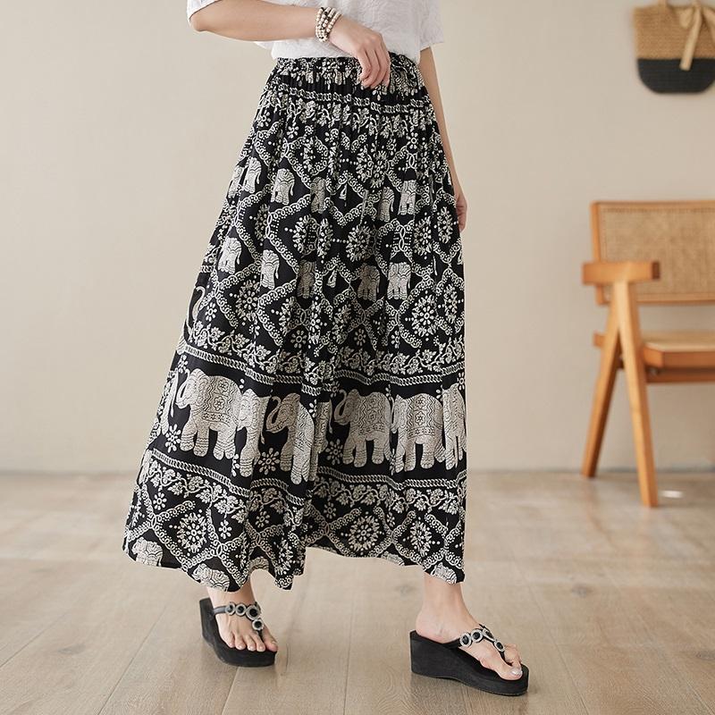 Cotton Satin Plus Size High Waist Vintage Summer Casual Loose Long Woman Skirt