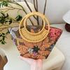 Fashion Flower Sequins Embroidery Large Tote Bag Round Rattan Handle Women Handbag Casual Summer Beach Bags for Vacation&holiday