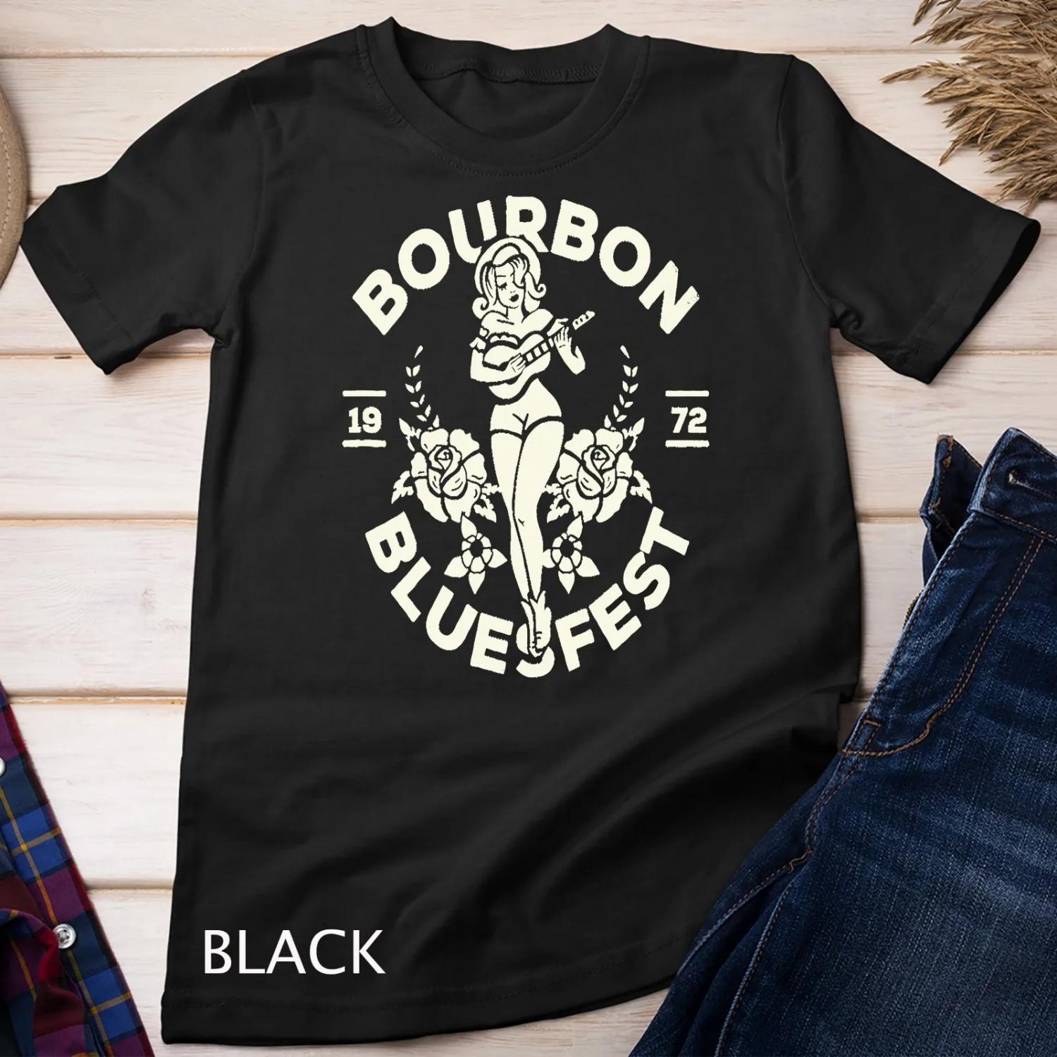 Bourbon Bluesfest 1972 Vintage Pinup Girl Playing Guitar T shirt S