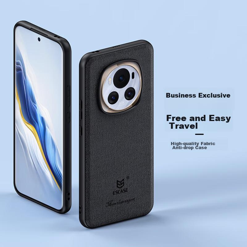 Phone Case for Honor Magic 6, Full Protection Shockproof Cover with Soft Edges, Simple Fabric Texture, Matte Style, Personalized, ES-19 Deep Black