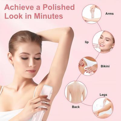 2-in-1 Pink Dual Head Bikini Trimmer for Women-Electric Shaver for Wet & Dry Use,Body Hair Remover for Bikini,Underarms,Legs,Arms,Facial Hair Removal