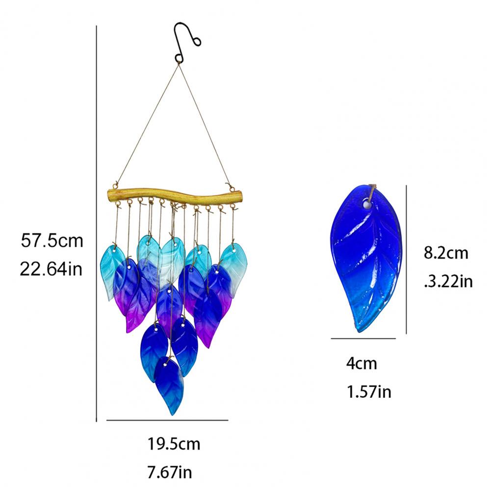Glass Sheets Wind Chime Blue Glass Fish Wind Chime for Outdoor Garden Patio Decor Weather-proof Stained Glass Leaf Hanging Bell