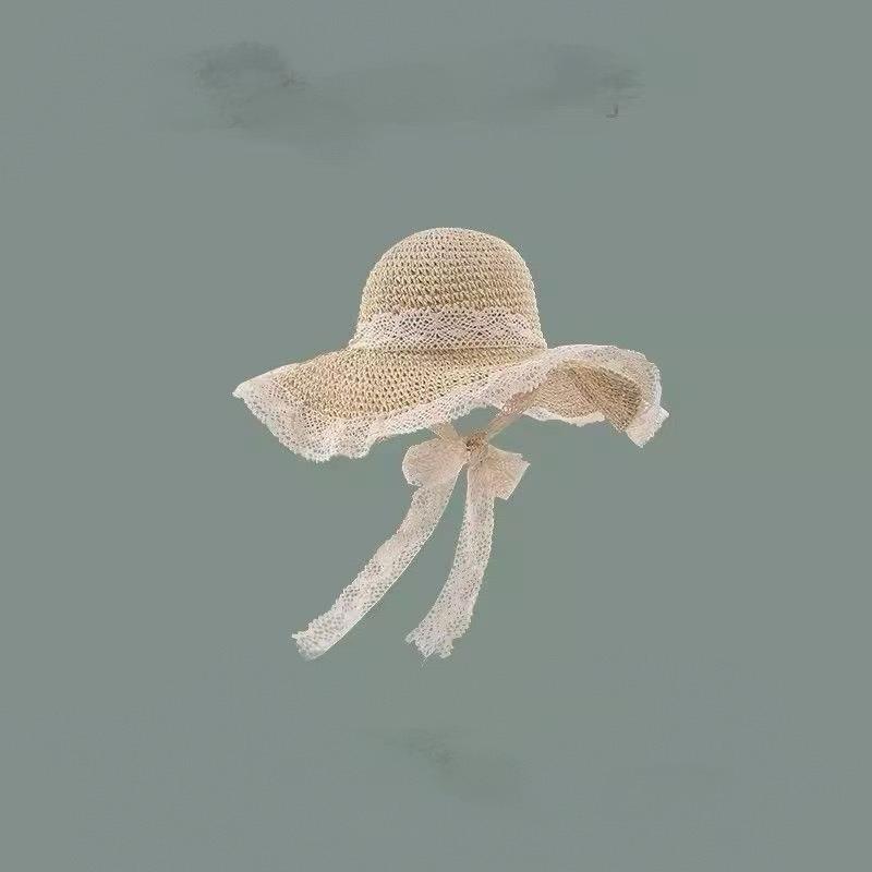 Straw Hat Seaside Hat Strapped Straw Hat Women's Travel Sunscreen Beach Sun Hat Lace Sun Hat