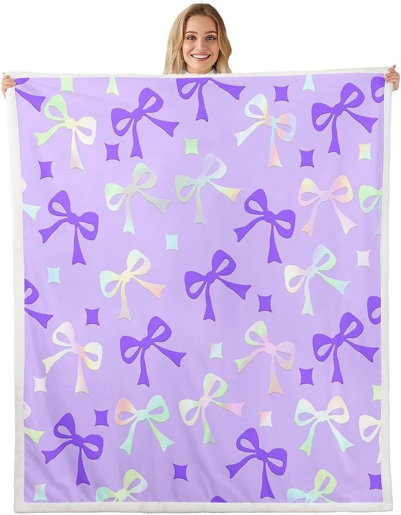 GUOYU Blanket Bow Sherpa Throw Blanket for Couch Bowknot Super Soft Cozy Fleece Dreamy Princess Style Blanket for Winter Plush Throw Pink Bow