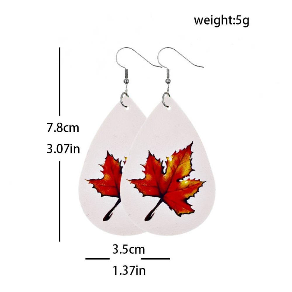 Fall Thanksgiving Earrings Leather Pumpkin Leaf Shape Leather Earrings