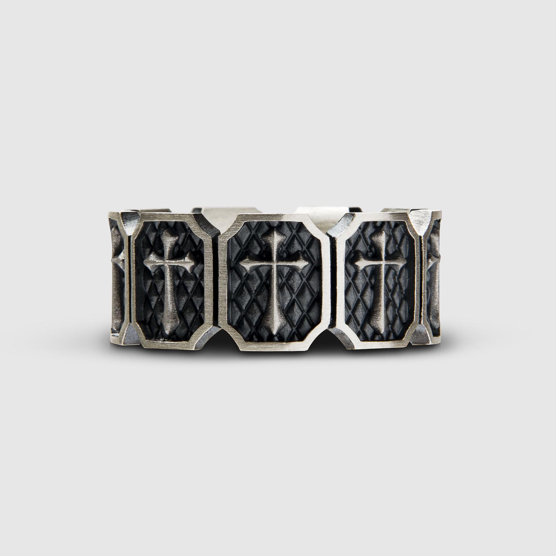 Yintai Fei Thai Silver Cross Ornament Couple Ring: Retro European & American Style with Letter Engraving, Pinky Ring Adjustable