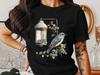 Blue Bird T-Shirts, Watercolor Painting, Bird Feeder, Cottagecore Style, Nature Lover Gifts, Bird Watching Tee, T Shirt Design