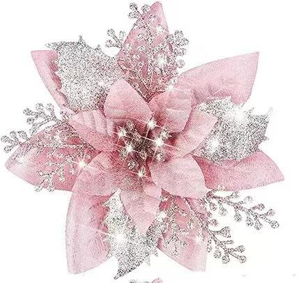 Glitter Artifical Christmas Flowers Mreey Christmas Tree Decoration Happy New Year Ornaments Xmas Fake Flowers For New Year