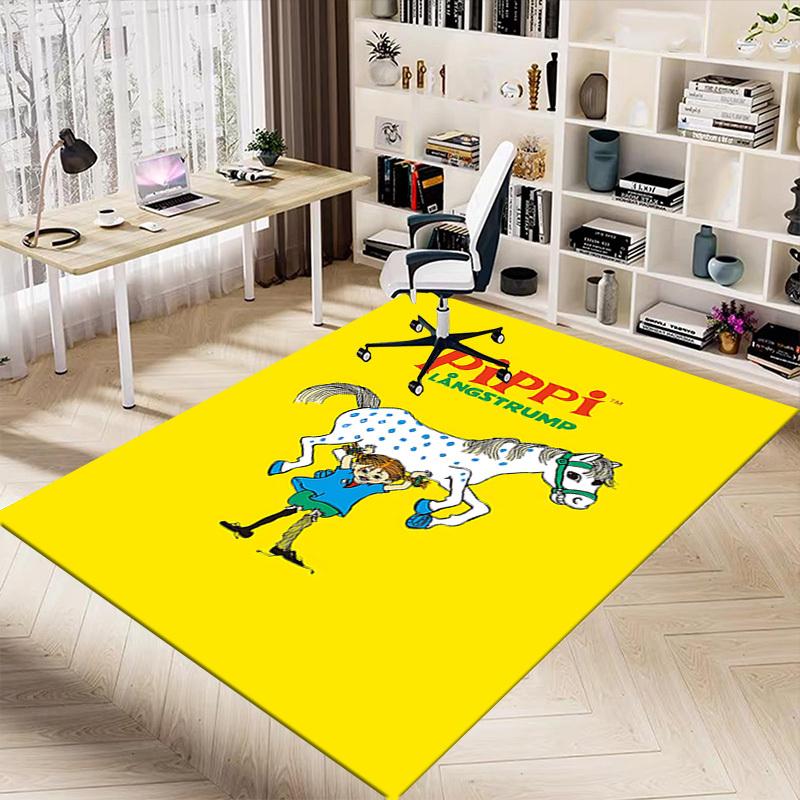 1PC Pippi Langstrump Horse Extra Large Non Slip Floor Carpet, Office, Family, Bedroom, Studio Large Area Rug Indoor Rugs