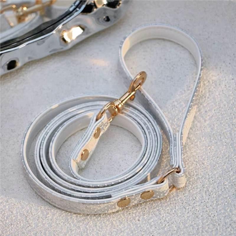 Snake Print Pet Collar Leash Set Cats PU Leather Adjustable Neck Strap