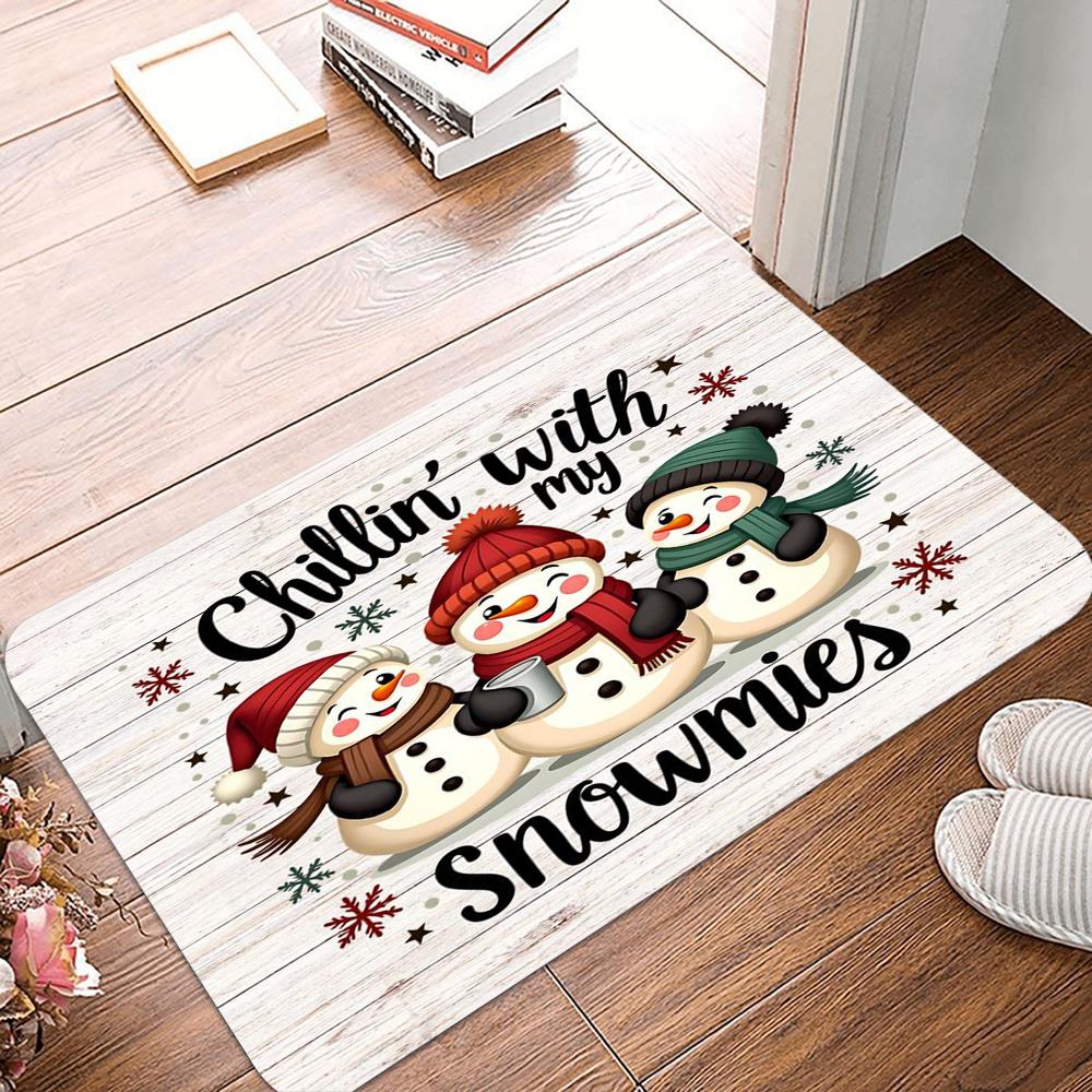 Winter Weihnachten Schneemann Fußmatte Rutschfeste Eingangsfußmatte Heimdeko Teppich für Wohnzimmer Teppiche Badezimmer Bodenmatte
