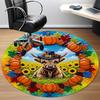 1pc Autumn Pumpkin Wreath Chair Carpet for Office, Round Polyester Mat, Indoor Decor for Office, Easycare Fabric, Washable Non-slip Area Carpet