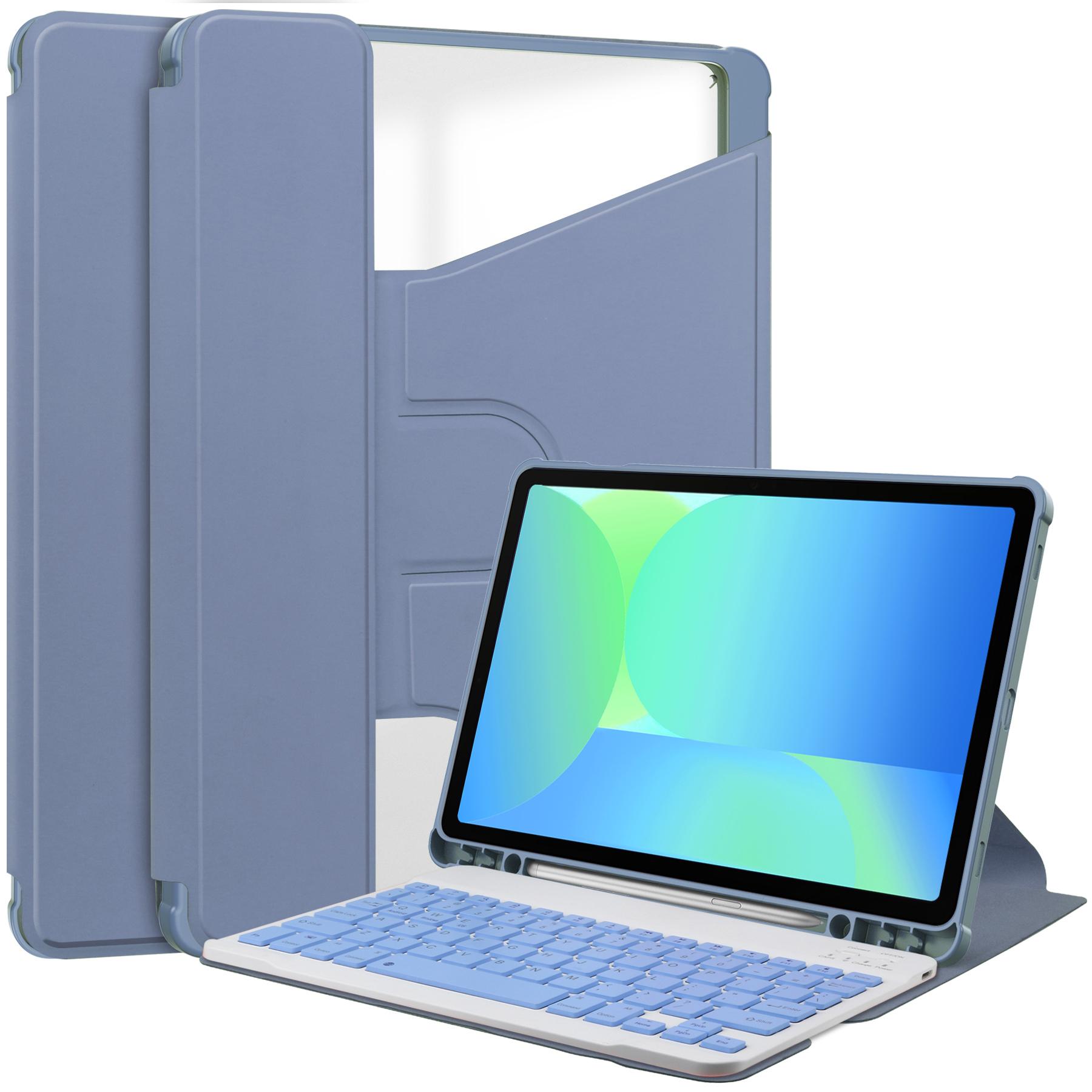 

For Samsung Galaxy Tab S10 FE/S9 FE Case 360-Degree Rotary Stand PU Leather+Acrylic Tablet Cover with Keyboard Purple