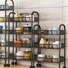 Rolling Storage Cart Layered Storage Shelves Multi Functional Movable Snack Vegetable Baskets Kitchen Shelves Black