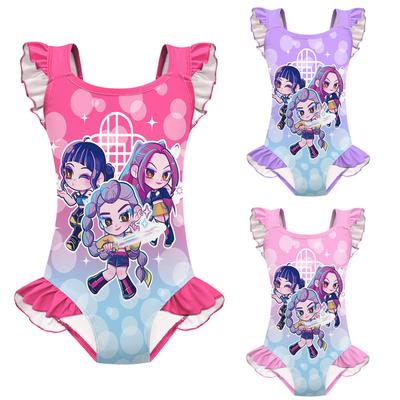 Traje de baño de una pieza sin mangas con volantes y estampado de Rumi Zoey Mira de dibujos animados anime K-Pop para niñas