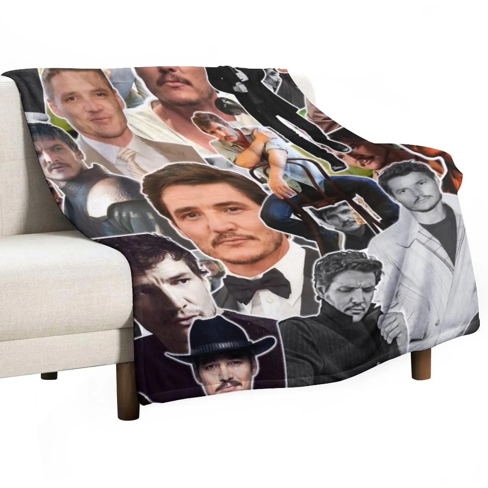 Pedro Pascal Superfine Repetitive Ultimate Photo Collage with White Outlines - 2 Throw Blanket Blanket Luxury Single Blanket Size: 75*100cm, Weight: 230 GSM