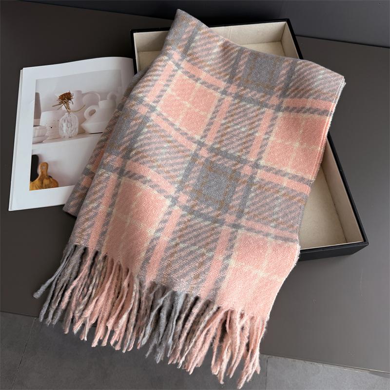 Plaid Atmosphere Autumn And Winter Warm Scarf Women'S Shawl Versatile Commuter Circle Yarn Fringed Imitation Cashmere Scarf