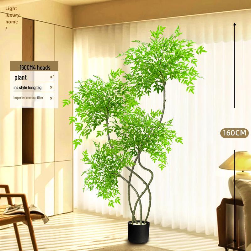 Large Indoor Potted Nandina Domestica Faux Plant - Luxury Green Décor for Living Room