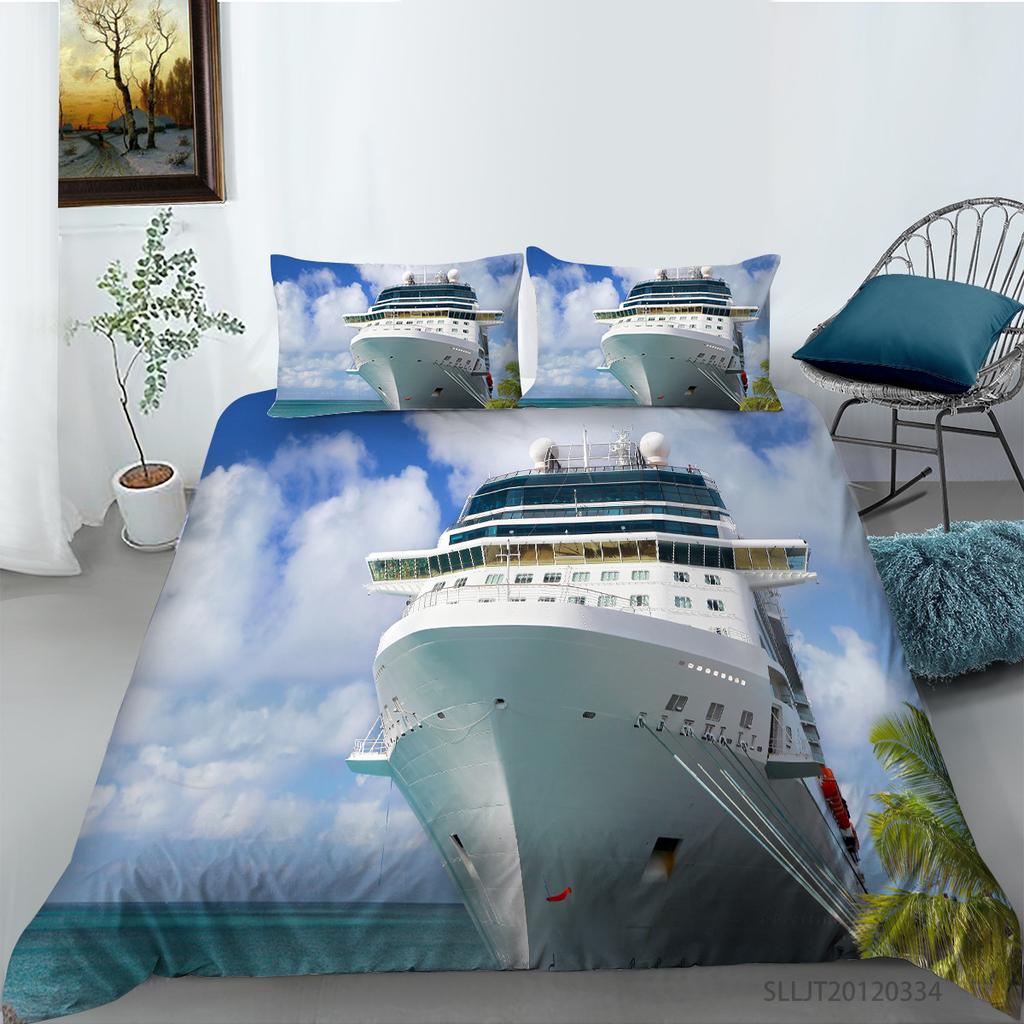 3D Digital Printing Quilt Cover Pillowcase Two or Three-piece Cruise Series Polyester