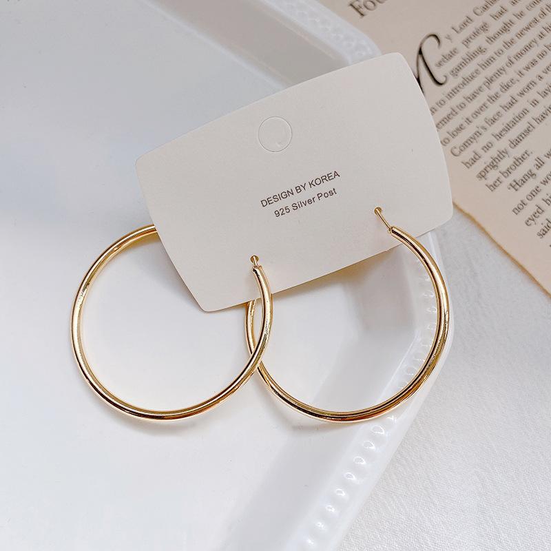 European and American exaggerated atmospheric earrings female ins cold wind versatile metal earrings 925 silver needle Internet celebrity ear jewelry