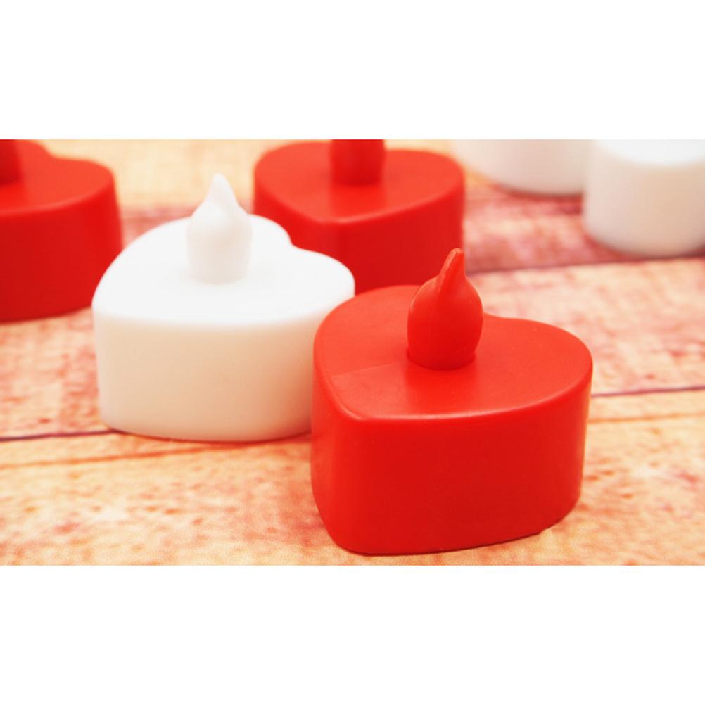 10Pcs Realistic Flickering LED Lamps Heart Shaped Electronic Flameless Candles Operated for Safe Wedding Party