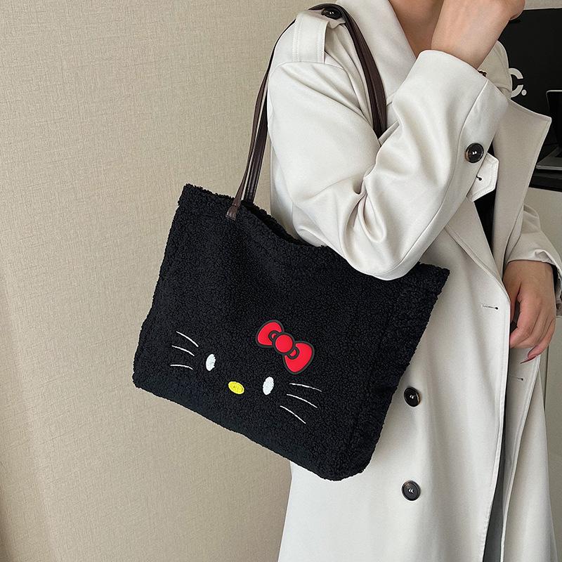 Plush Cartoon Embroidered Shoulder Tote - Women's Large Capacity Autumn/Winter Handbag