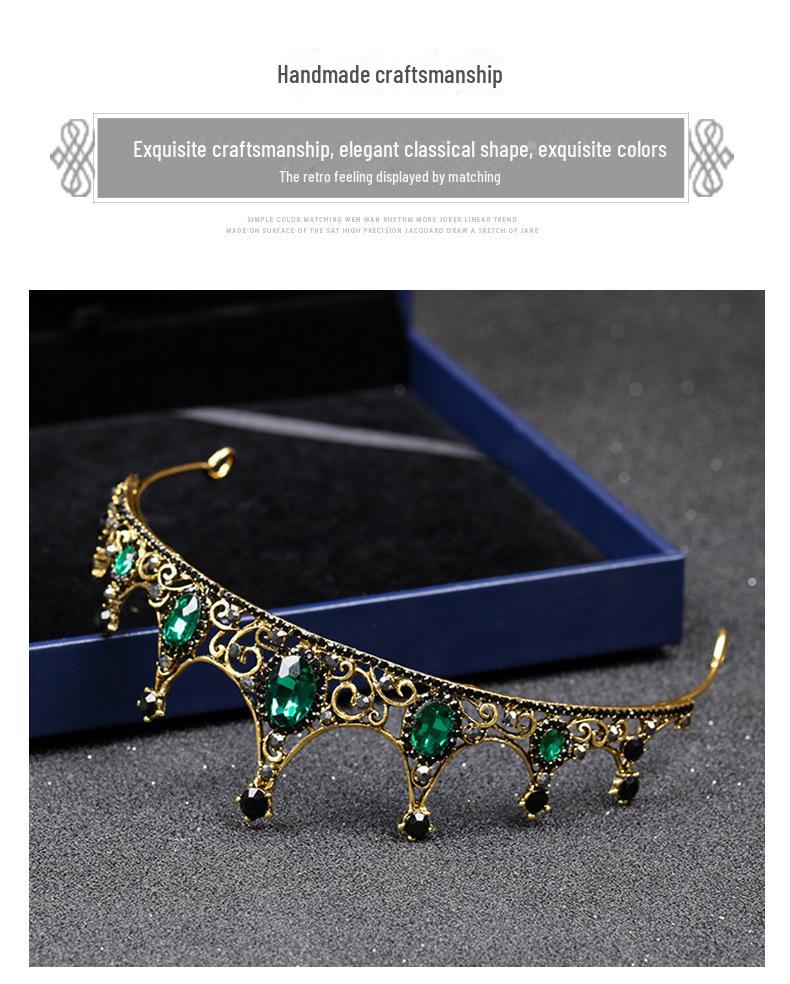 Elegant Green Diamond Baroque Bridal Tiara, Noble Crystal Princess Crown for Birthdays.