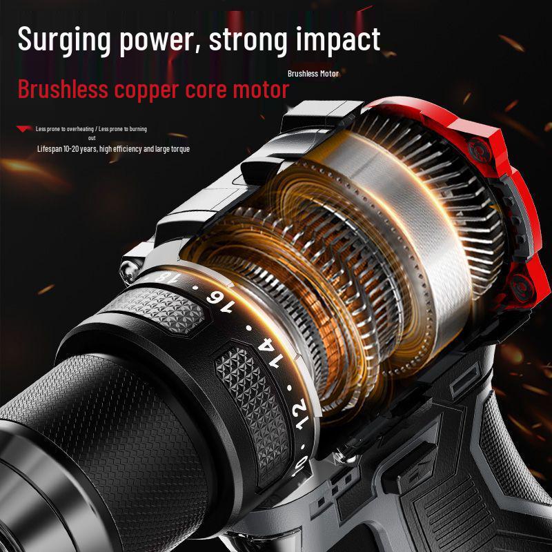 Brushless Impact Electric Drill with Rechargeable Lithium Battery for Household Use - Multifunctional Screwdriver & Drilling Tool