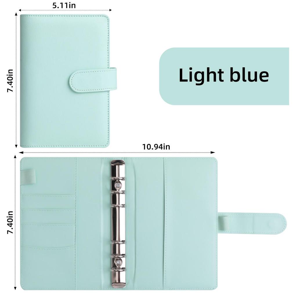 A6 Macaron PU Leather Zipper Budget Notebook with Detachable Loose-Leaf Pages